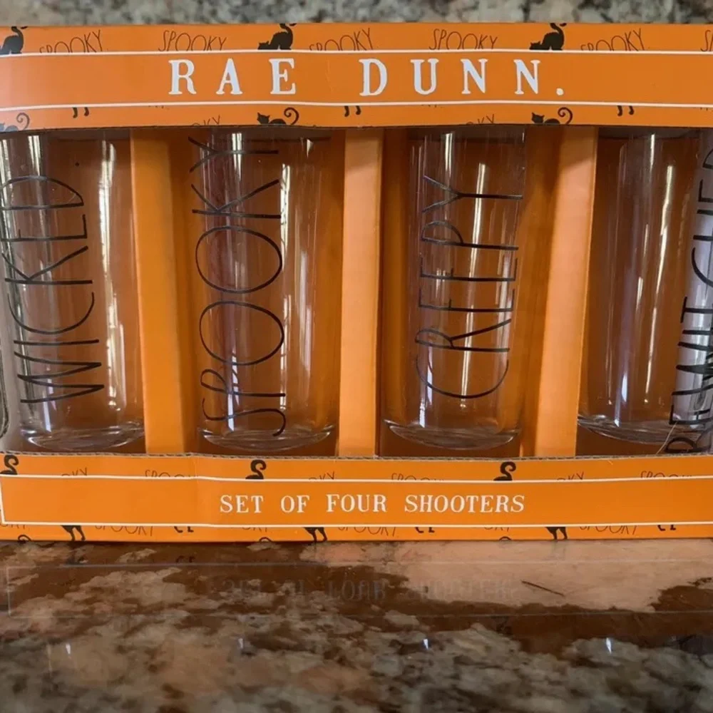 LMT: Rae Dunn Set of Four Shooter Halloween Glasses